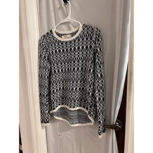 Ann Taylor Loft blue white long sleeve linen sweater with high low hem - small